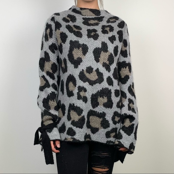 Solar Gray Leopard Print Wool Long Sweater - Picture 2 of 12